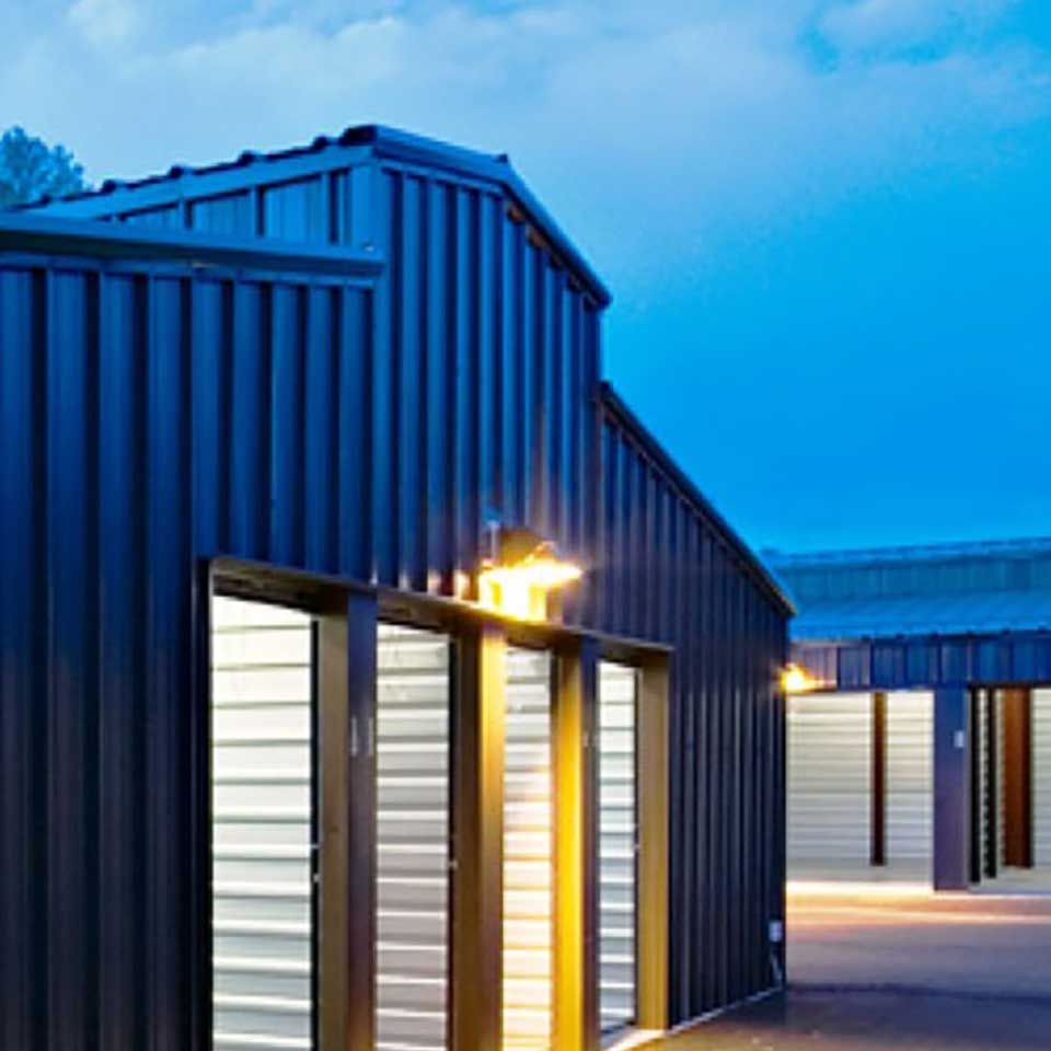 Modern storage facility with Corten Steel exterior and steel building design.